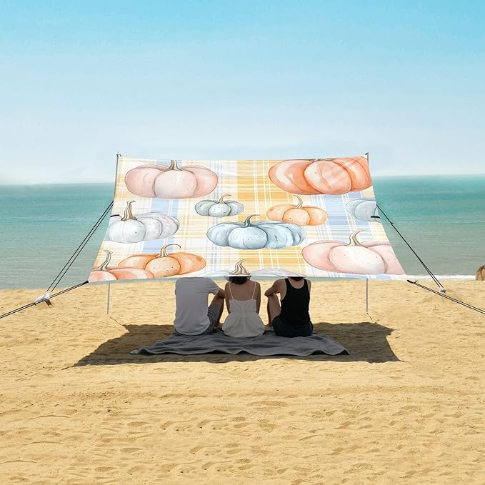 Bolaz Beach Canopy Tent Sun Shade9'×10.5' Large Family Beach Shade UPF50+- Outdoor Shade for Camping Trips FishingPink Orange Blue Pumpkin Pattern