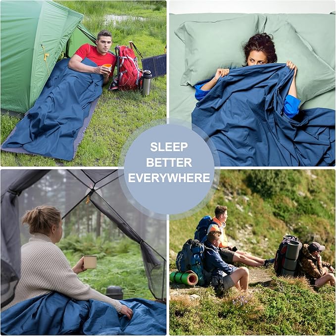 Sleeping Bag LinerLong Staple Cotton Adult Sleep Sack &amp Travel SheetsTravel Sleep Sack for Backpacking Hotels &amp Hostels Lightweight Travel Sheet Camping SheetsHas Full Length Zipper