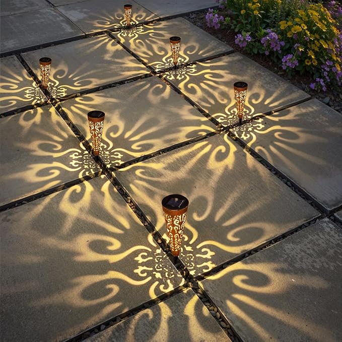 Go2garden 6Pcs Garden Solar Lights Outdoor Stakes Decorative Lighting for Yard Pathway Patio Decor Lawn Ornament (Red Copper)