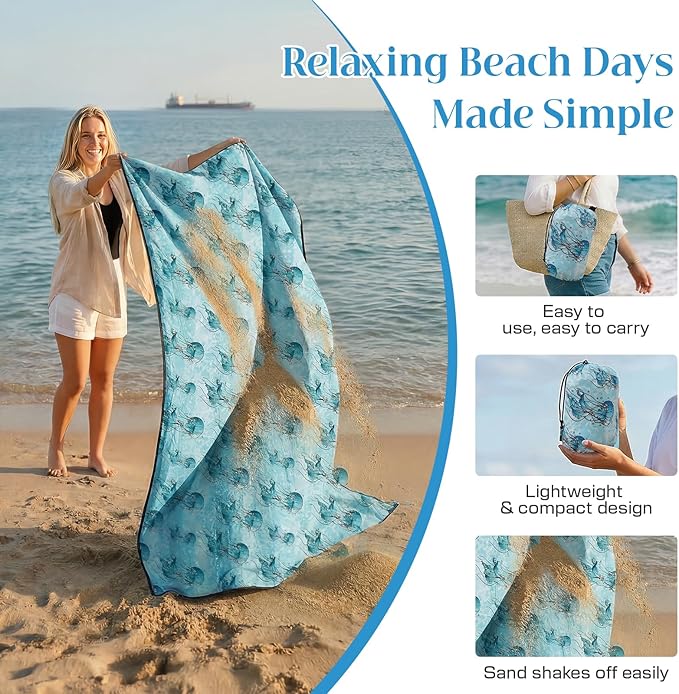 OIGAE 7x7ft Sandproof Beach Blanket - Large Waterproof Picnic Mat for 3-4 People Lightweight Sand Free Mat for Summer Vacation with 6 Stakes &amp 4 Corner Pockets for Beach Camping Festivals