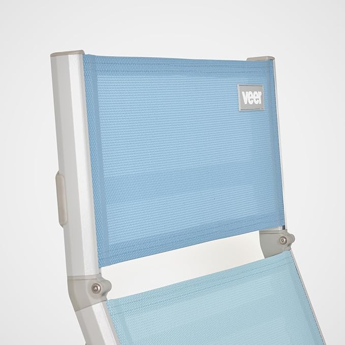 Veer Beach Chair - Durable Rust Resistant Beach Recliner (Reclines Fully Flat) with Breathable Fabric Towel Rack Flip Up Headrest and Backpack Straps