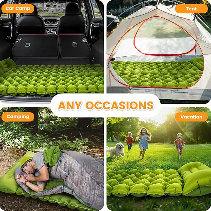 Camping Sleeping Pad Ultralight Camping Mat with Pillow Built-in Foot Pump Inflatable Sleeping Pads Compact for Travel Camping Backpacking Hiking Tent Car Camp Gear