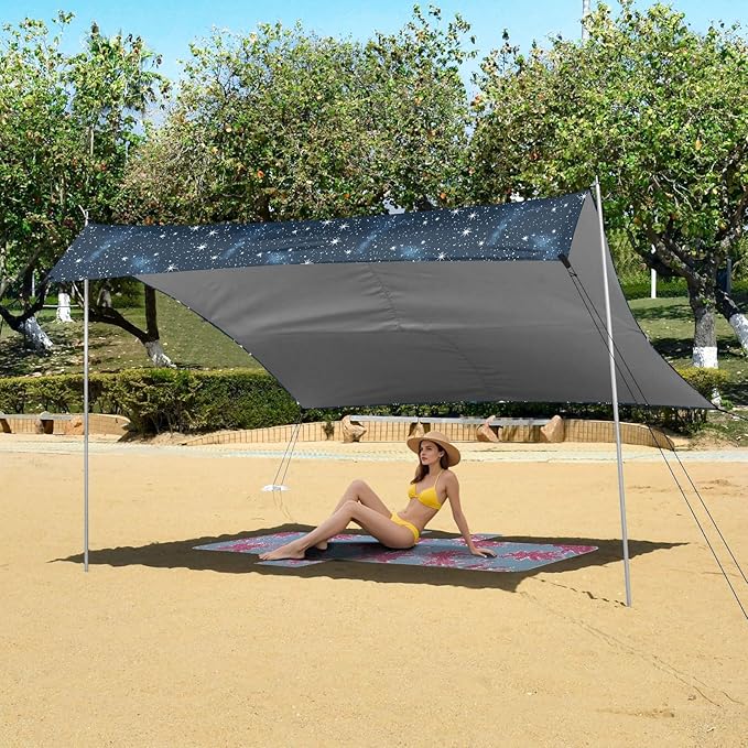 ALAZA Star Starry Sky Beach Tent Sun Shelter UPF50+ Protection Beach Shade Canopy w/ 4 Sandbags for Outdoor Camping Fishing Backyard Fun Picnic 10x9 ft