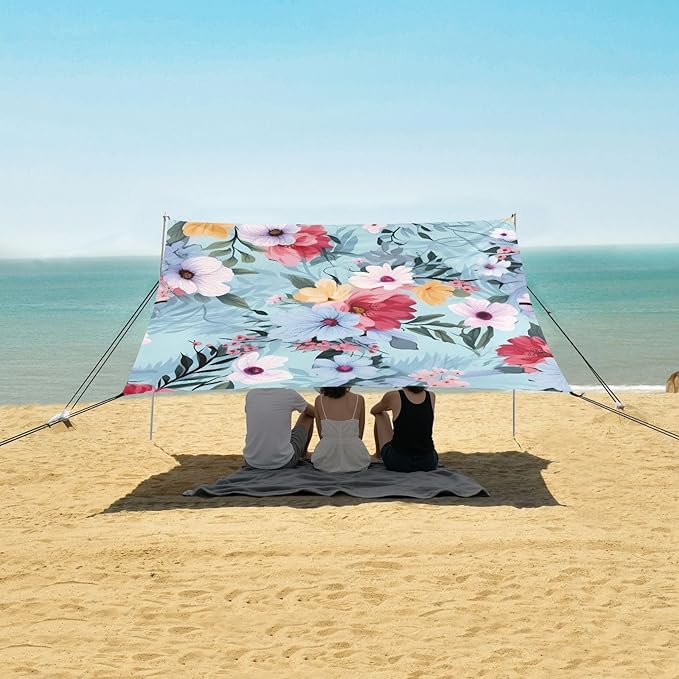 Flower FloralCamping Sun Shelters 9.2 x 10.5 FT Beach Canopy Tent Sun Shade with Carrying Bag for Camping Trips Fishing Backyard Fun or Picnics 21340012