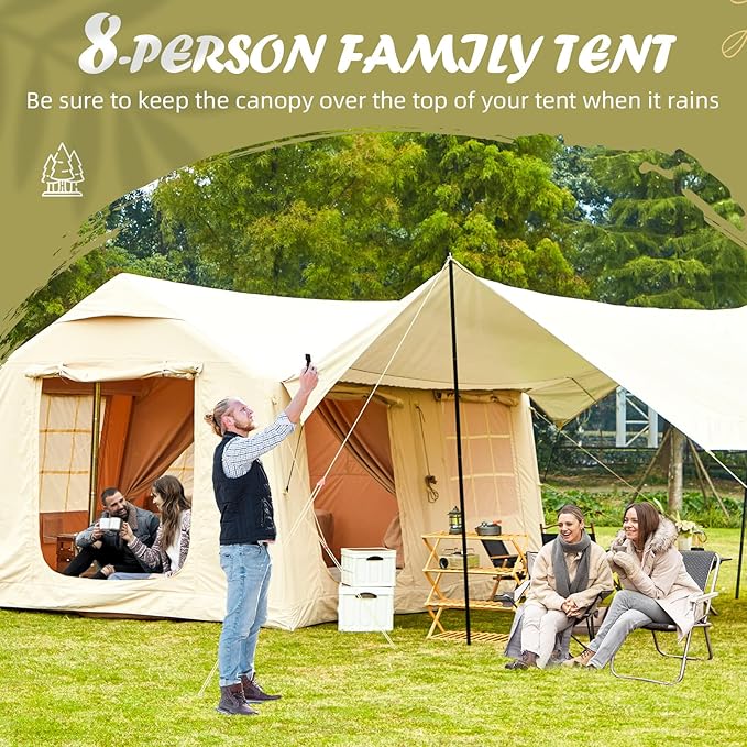 EROMMY 4/6/8/12 Person Inflatable Tent with Skylight 4 Season Blow Up Tents with Hand Pump for Outdoor Camping &amp Hiking Easy Set-up Windproof Sunproof Waterproof