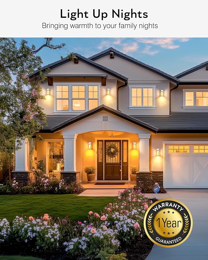 VIANIS White Exterior Lighting Fixtures Wall Mount for House 100% Aluminum Outdoor Sconces Wall Lighting for Garage with Integrated 10W LED Light Source Dusk to Dawn Coach Lights Outdoor Lantern