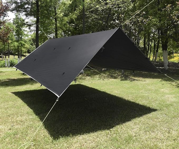 Gold Armour Rainfly Tarp Hammock Premium 14.7ft/12ft/10ft/8ft Rain Fly Cover Waterproof Ultralight Camping Shelter Canopy Survival Equipment Gear Camping Tent Accessories (Black 10ft x 10ft)