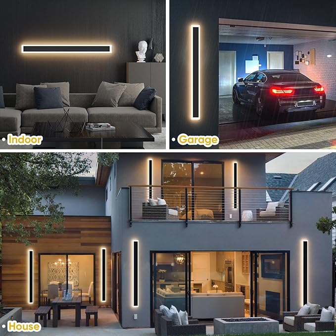 2-Pack 31.5inch Modern Outdoor Wall Lights LED Wall Light Outdoor Lights Fixture for Patio Wall Mount IP65 Waterproof Black Outside Lights for House Garage Porch (3000k)