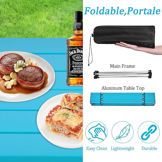Grope Small Folding Camping Table with Aluminum Table Top Beach Table for Sand with Carrying BagPrefect for Outdoor Picnic BBQ Cooking Festival (Deep Blue-L)