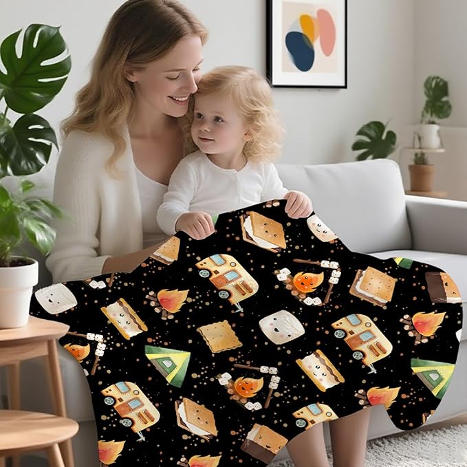 Cute S'Mores Flannel Blanket | Ultra Soft Roasted Marshalows Throw for Couch/Sofa/Travel/Camping | Camping Blanket Gifts for Camper Lover Decor - 40x50-Kids/Throw Size