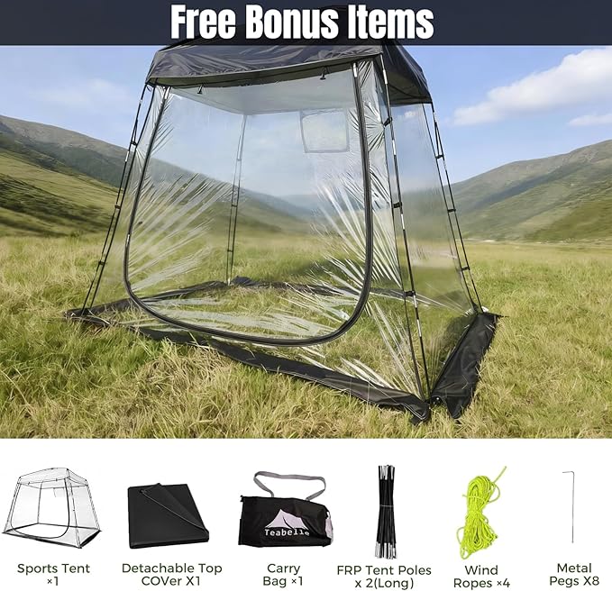 Teabelle Transparent Sports Tent Large Instant Waterproof Tent UVproof Outdoor 540 Full-View Tent with Zipper Window for Soccer Watching Sports Camping Fishing Activities