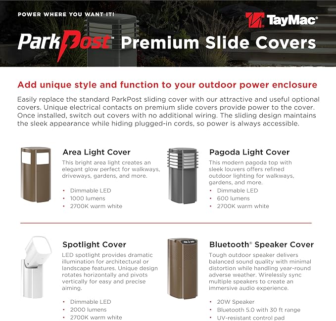 TayMac Gray Pagoda Light Slide Cover PPPLG for ParkPost Outdoor Power Enclosure (Required) 600-Lumen 2700K Polycarbonate Post Cap Light for Garden Decor Seamless Pagoda Lighting Accessory