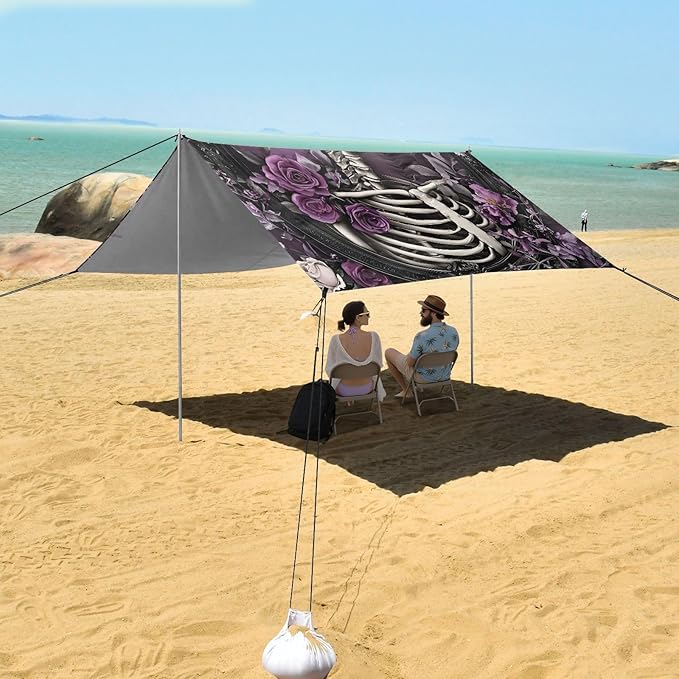 Beach Tent Sun Shelter Purple Skeleton Lightweight &amp Easy Setup Beach Shade Canopy for Camping Fishing