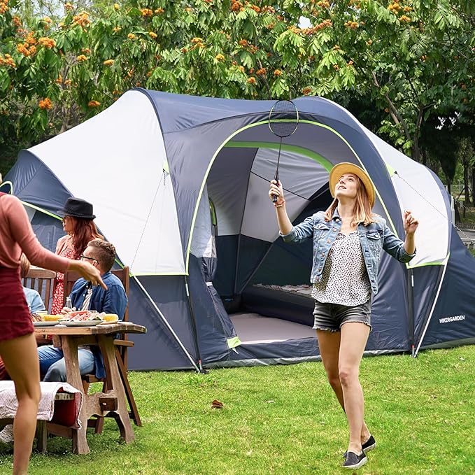 HIKERGARDEN 10 Person Camping Tent - Portable Easy Set Up Family Tent for Camp Windproof Fabric Dome Tent Outdoor for Hiking Backpacking Traveling-14'x11'x74in(H)