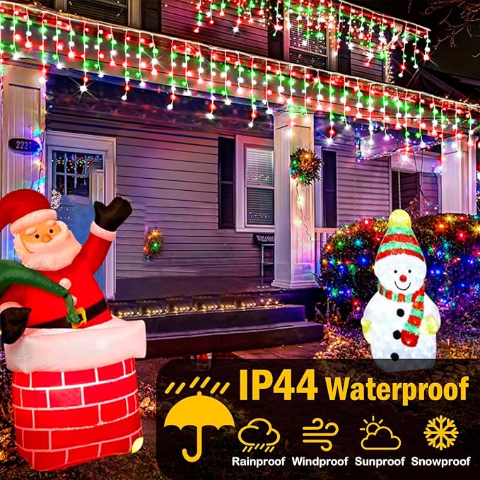 Christmas Lights Outdoor 164FT 1600 LED Ice Lights for Outside 320 Drops Ice String Lights with 8 Modes Waterproof Timer &amp Memory for Yard Garden Eaves Patio Party (Red Green and Cool White