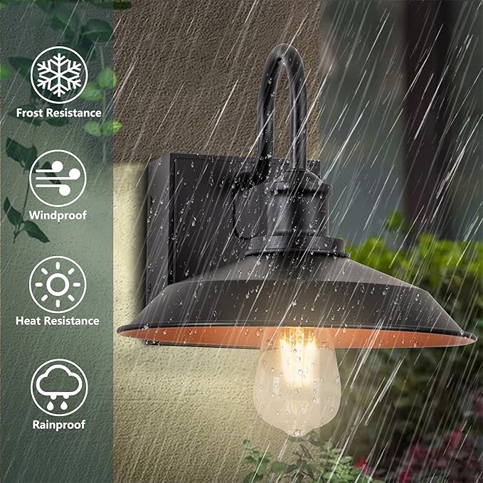 Outdoor Lights Fixture with GFCI Outlet Black Porch Light Waterproof Exterior Barn Wall Lights Fixture Industrial Farmhouse Wall Sconce Wall Mount Outside Lights for HousePatio Garage