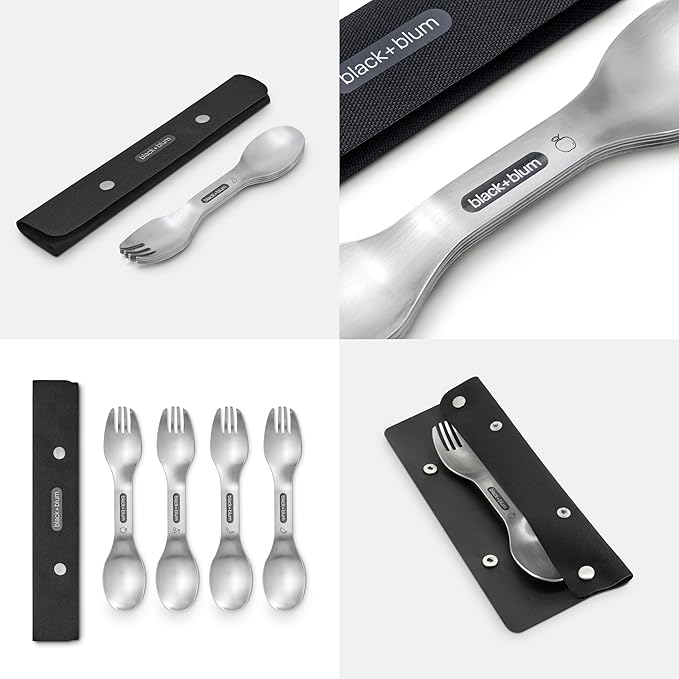 Black+Blum Spork Set of 4 - Stainless Steel Spork Set with as Easy Clean Carry case