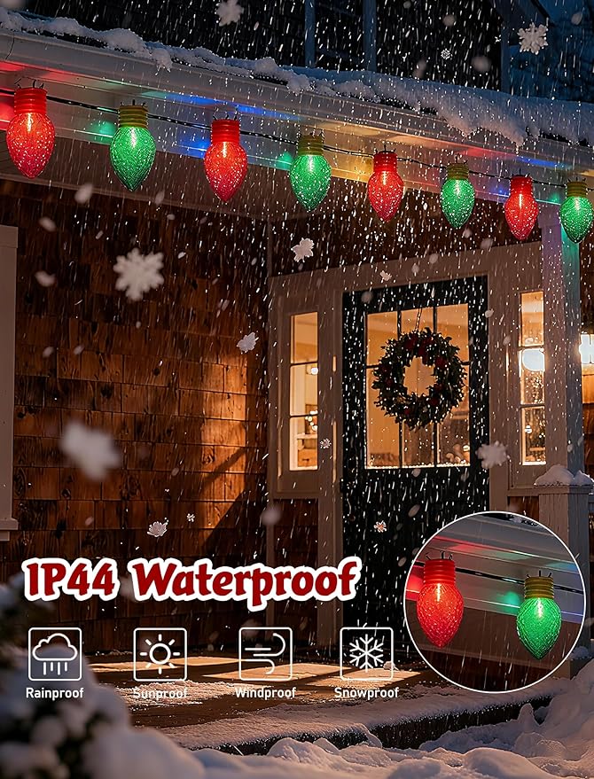 Jumbo Christmas Lights 16FT Giant Christmas Lights with 10 5'' LED Red Green Giant Strawberry Bulbs C7 Hanging Xmas Light for Patio Garden Party Outdoor Xmas Decorations