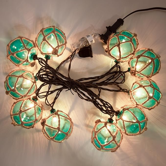 Decorative String Lights Plug in with 10 Incandescent Bulbs Nautical Fishing Float String Lights Connectable Weatherproof for Indoor Home Tiki Bar Decor and Outdoor Patio Decorations (Aqua Blue)