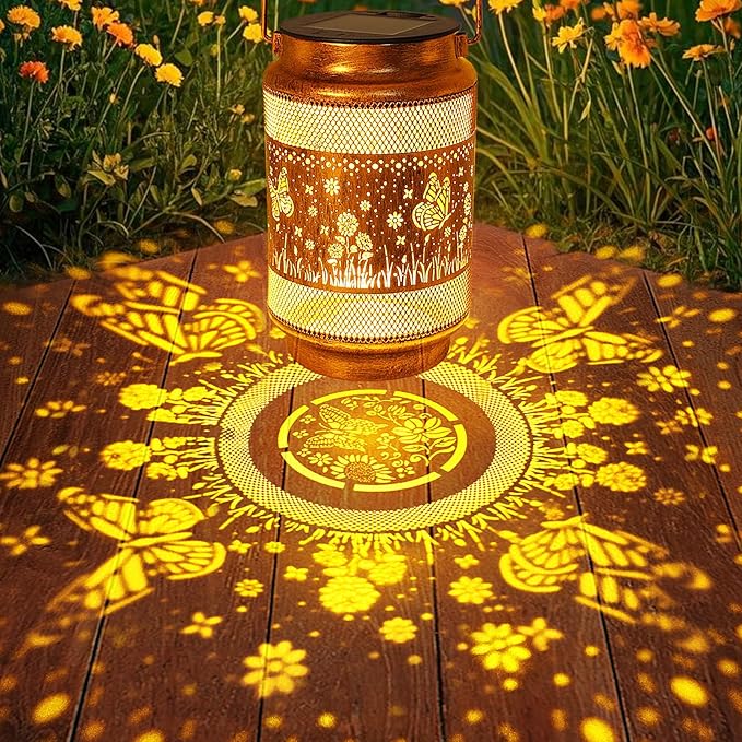 Butterfly Solar Lanterns Outdoor Waterproof with Shepherd Hook Birthday Gifts for Women Mom Grandma Metal Solar Hanging Lights Garden Decor for Outside Yard Patio Pathway Backyard Porch