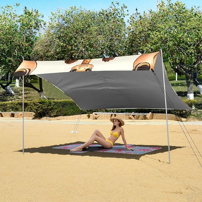 Cute Baby Giraffe Face Pattern Camping Sun Shelter Beach Tent Portable Beach Sun Shade Outdoor Canopy for Camping Trips Fishing Picnic
