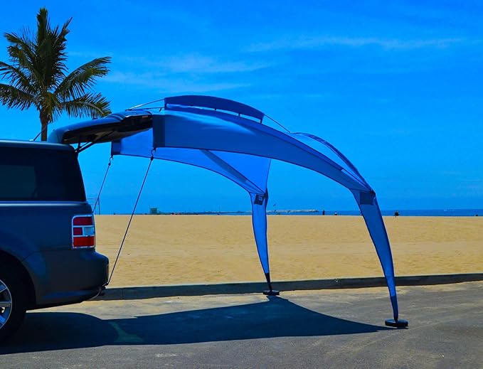 Eurow Tail Gator Sunshade Portable Vehicle Canopy 8x8 FT SUV Liftgate Shade Tent for Tailgating Beach or Outdoor Events Waterproof Shelter with Fiberglass Frame Carry Bag &amp Accessories Includ