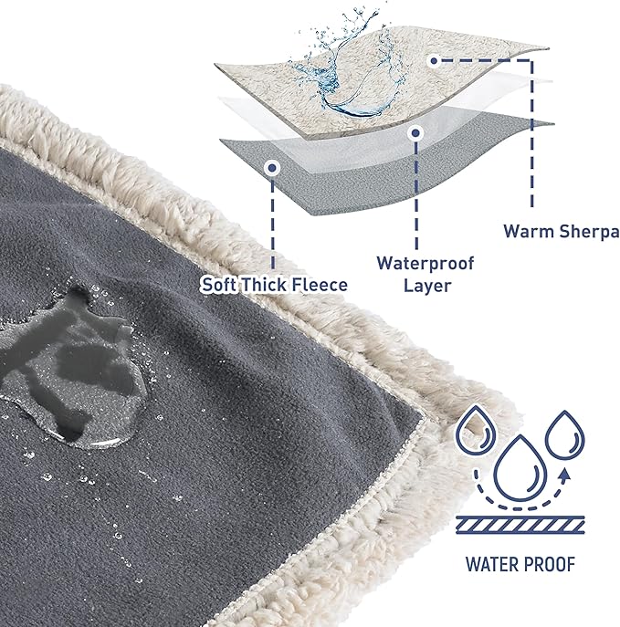 Catalonia Waterproof Blanket Washable Leakproof Bed Cover for Couples Reversible Protector Blanket for Bed Couch Sofa 50X60 inches Gray/Taupe
