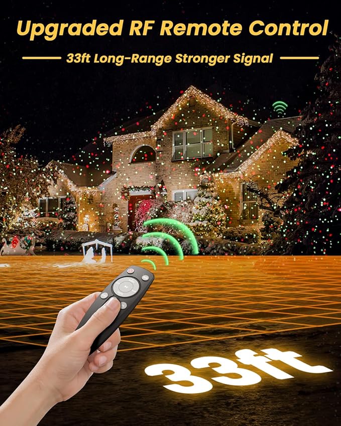 Christmas Projector Lights Outdoor 9 High-Definition Patterns Laser Light Projector with Remote and Timer Party Lights for Indoor Outdoor Garden Holiday Decoration Halloween New Year