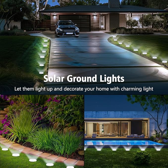 echosari Solar Ground Lights 12 Pack Upgraded Solar Garden Lights Auto ON/Off Landscape Lighting Outdoor In-Ground Lights Waterproof Long Lasting for Pathway Walkway Patio (Cool White)