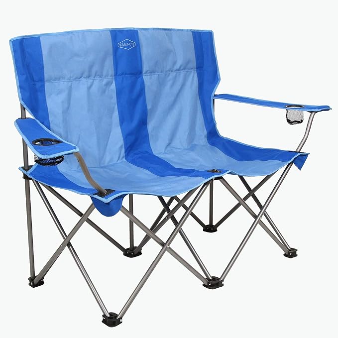 Kamp-Rite Portable 2 Person Folding Collapsible Outdoor Patio Lawn Beach Chair for Camping Gear Tailgating &amp Sports 500 LB Capacity 2-Tone Blue