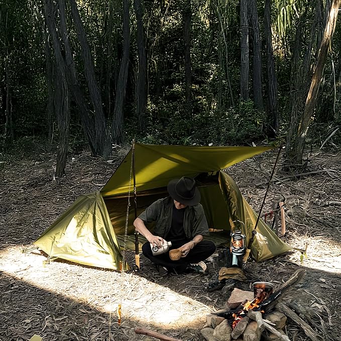 Night Cat Flat Lay Hammock Tent: Portable Lightweight Camping Hammock with Mosquito Net Waterproof Rainfly for 1 Person Outdoor Camping Green