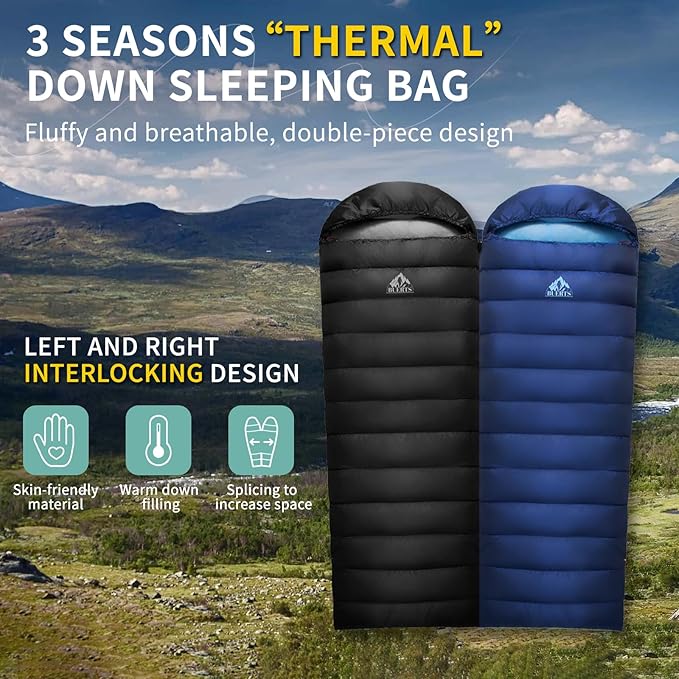 Down Sleeping Bag for Adults. 680FP Ultralight Portable Backpacking Sleeping Bag for Hiking Camping Mountaineering expeditions and Backpacking. with Compression Sack