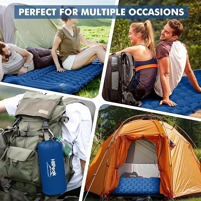 HiiPeak Camping Sleeping Pad Ultralight Camping Mat with Pillow Built-in Foot Pump Inflatable Sleeping Pads Compact for Camping Backpacking Hiking Traveling Tent