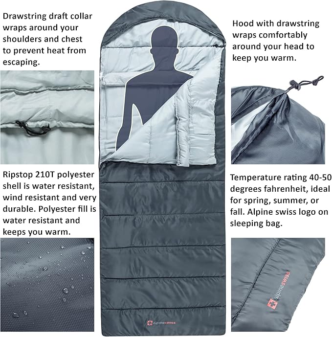 Alpine Swiss 0°C (32°F) Sleeping Bag Lightweight Waterproof with Compression Sack Adults All Seasons Camping Hiking Backpacking Travel Outdoor Indoor