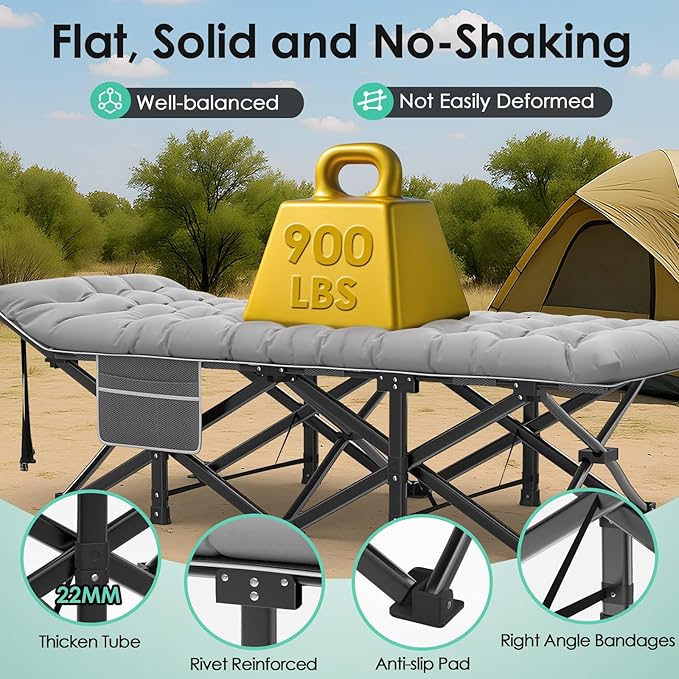Suteck Camping Cot 32In XXL Folding Camping Cot Heavy Duty Sleeping Bed for Adults 1200D Double Layer Oxford Cots for Camping W/Pilllow Mattress Carry Bag for Home Office Nap Beach Travel 900LBS