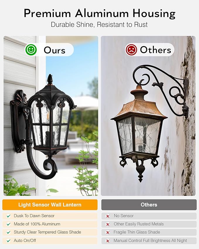 VIANIS Outdoor Wall Light Oil Rubbed Bronze Porch Lights Outdoor Dusk to Dawn Outside Lantern Fixtures Wall Mount 100% Aluminum Exterior Lighting Fixtures for House Garden Patio Entryway