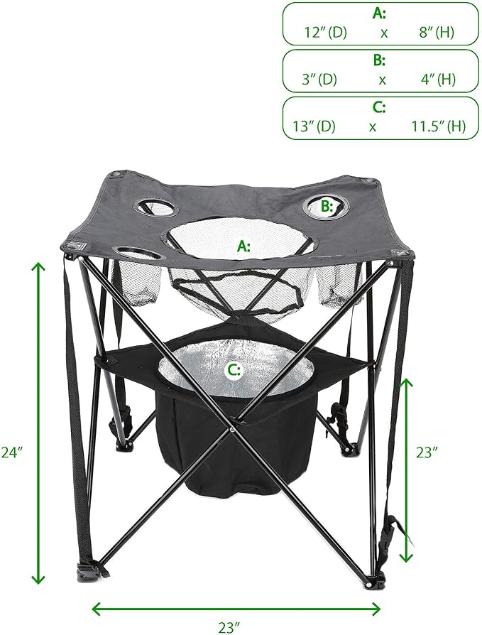 Mind Reader Folding Tailgate Table Camping Gadgets Tailgate Essentials Portable Cooler 23.25 L x 23.25 W x 24.5 H Black