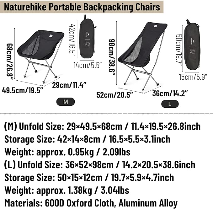 Naturehike Ultralight High Back Camping Chair - 3lb &amp 330lb Capacity Compact Folding Backpacking Chair for Adults Portable &amp Stable Lawn Chairs for Outdoor Beach Hunting Travel Fishing (B