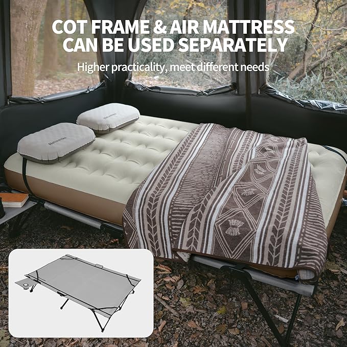Naturehike Queen-Sized Airbed Cot Combo Folding 2 Person Camping Cot with Air Mattress Side Table and Wheeled Carry Bag Camping Bed for Outdoor Camp Guests (Pump Not Included)