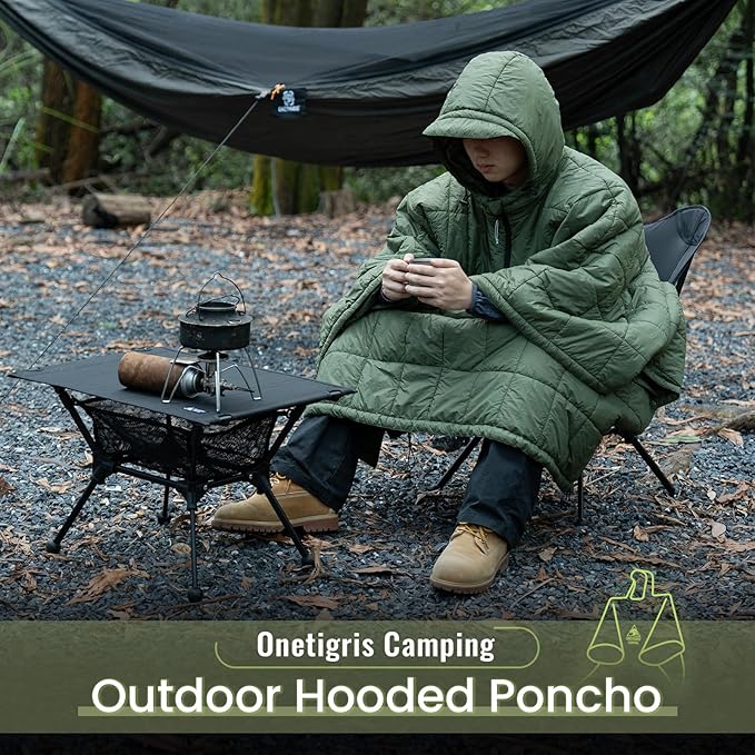 ONETIGRIS Camping Blanket with with Recycled Synthetic InsulationWearable Hoodie Blanket | Ultralight Water-Resistant Warm Camping Blanket for Outdoor Hiking Stadium