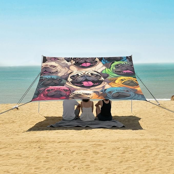 Cute Pug DogCamping Sun Shelters 9.2 x 10.5 FT Beach Canopy Tent Sun Shade with Carrying Bag for Camping Trips Fishing Backyard Fun or Picnics 21340542