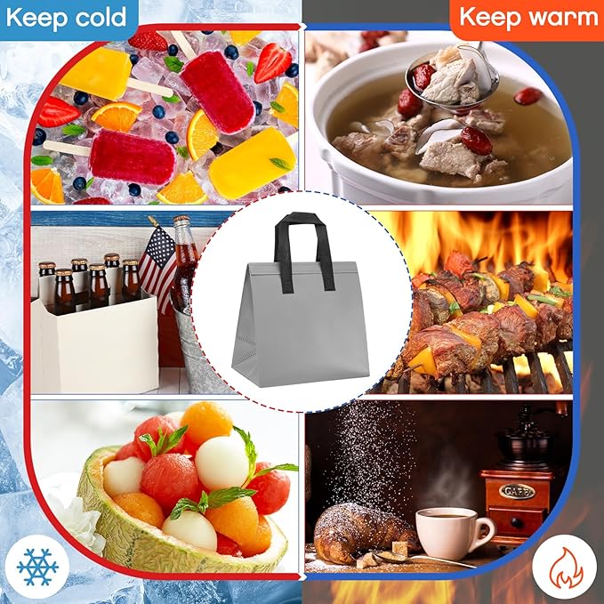 300 Pack Insulated Bags Bulk for Food Delivery 9.5 x 9.5 x 6 Thermal Take Away Bag for Hot Cold Food Coffee Milk Pizza Seafood Disposable Grocery Bag for Catering Restaurant(Grey)