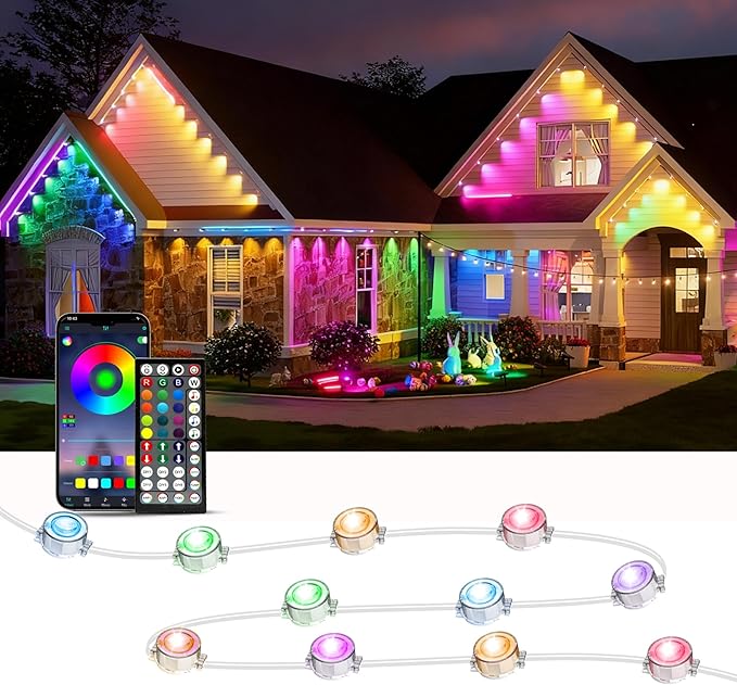 RGB Permanent Outdoor Lights 300FT LED Eaves Lights with Smart App Remote Control IP67 Waterproof Music Sync Timing Function for Christmas Party All Holiday Decorations