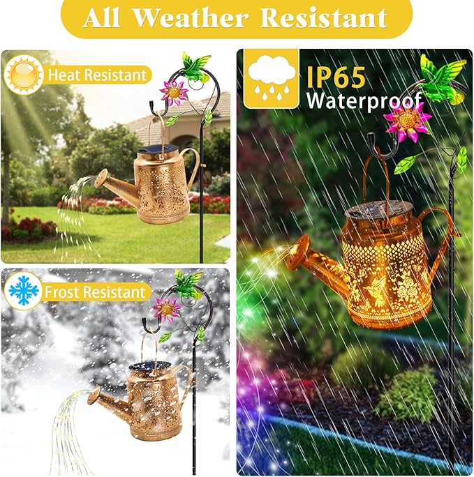 2 Pack Solar Lanterns Outdoor WaterproofHummingbird Watering Can Garden DecorHanging Solar Path Lights Yard ArtOutside Patio Decorations Gardening Christmas Gifts for Mom Grandma Women (with Hook)