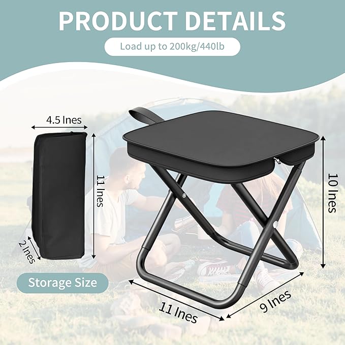 Camping Stools Set of 2 10.6 Inch Small Portable Folding Chair with Carry Bag Collapsible Camp Stools for Adults Outdoor Footstool for Picnic Hiking Fishing Hold Up to 220 LBS Easy Setup Black