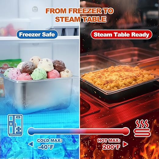 4 Set Hotel Pans with Lids 2 × 1/2 Size 6'' Deep &amp 2 × 1/4 Size 4'' Deep Steam Table Pans with Lid &amp Clip Anti-Jam Stainless Steel Metal Hotel Pans for Home Party Hotel Buffet Catering Food