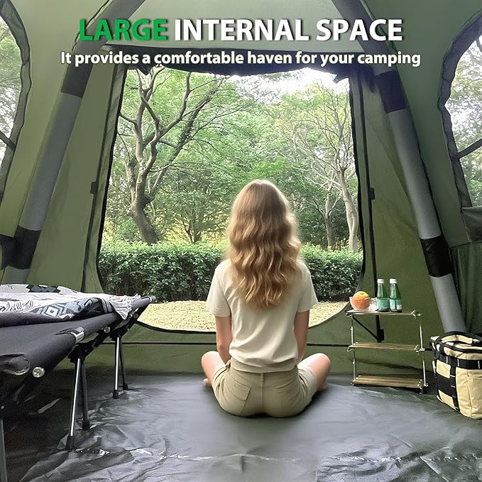 Inflatable Camping Tent with Hand Pump Waterproof Outdoor Blow up Tent 2-8 Person Oxford 4 Season Glamping Air Tent Cabin House with Mesh Windows &amp Door