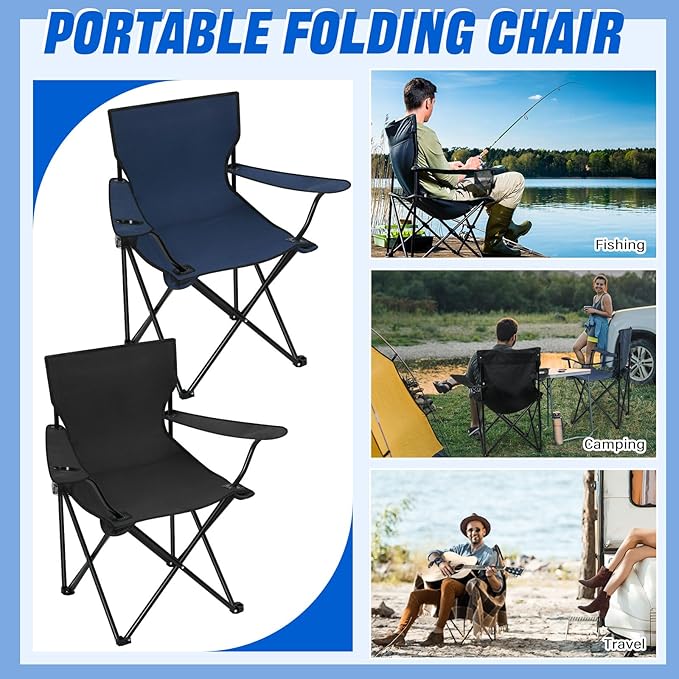 Huwena 10 Pack Folding Camping Chairs with Cup Holder and Carry Bags Portable Outdoor Lawn Chairs Bulk for Picnic Party Backyard Events Beach Outdoor Activities