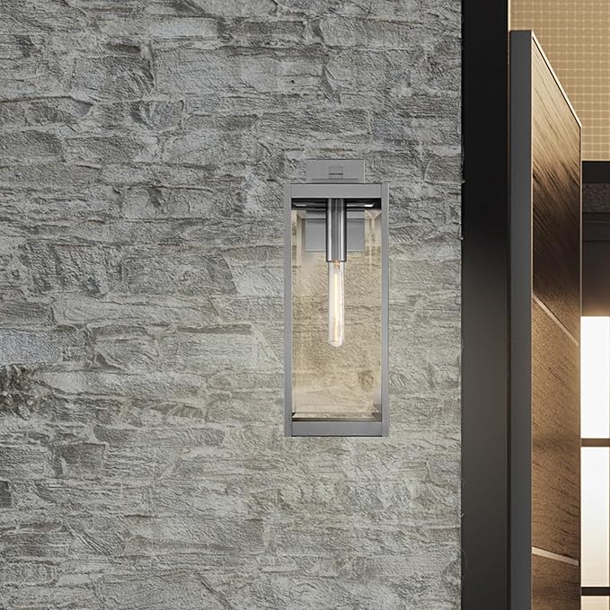 Quoizel Westover Modern Wall Sconce 20 Inch Stainless Steel 1-Light Outdoor Light Fixture Clear Beveled Glass Wall Lantern 150 W Industrial Design Wall Light for Porch Patio Gazebo or Yard
