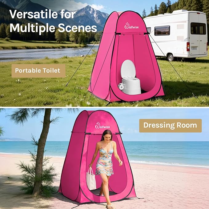 Wolfwise Pop Up Shower Tent Portable Instant Changing Tent with Ventilation Window &amp Carry Bag Privacy Bathroom Toilet for Beach Camping &amp Outdoor Width 47  Height 75  Rose Red